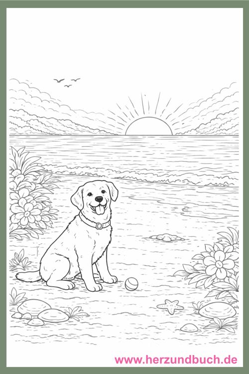 Malvorlage Hund am Strand